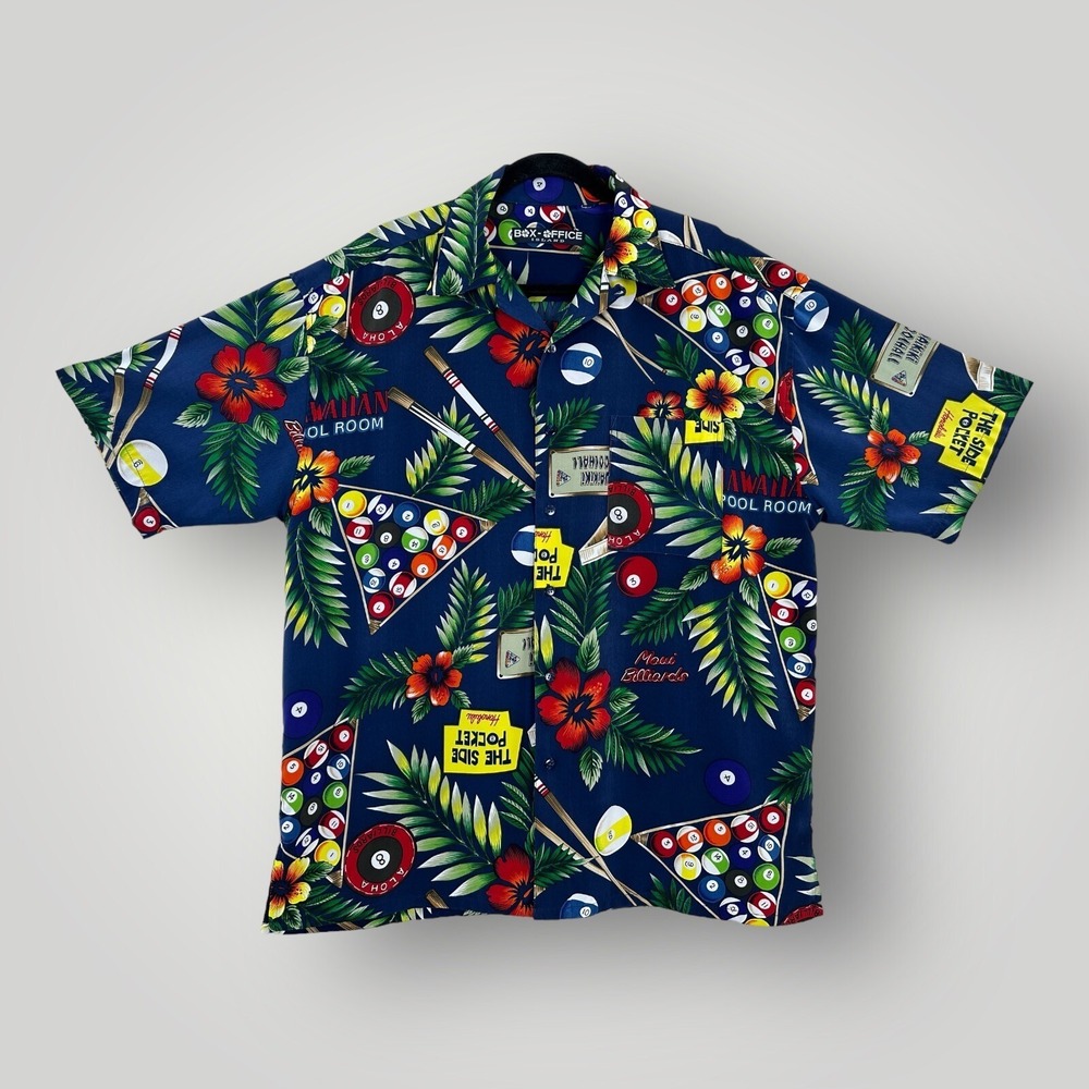 Box Office Island Hawaiian Shirt Mens XL Pool Billiards Tropical Aloha‎ Y2K